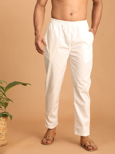 Vastramay Men's Cream Cotton Pant Style Pyjama - Distacart
